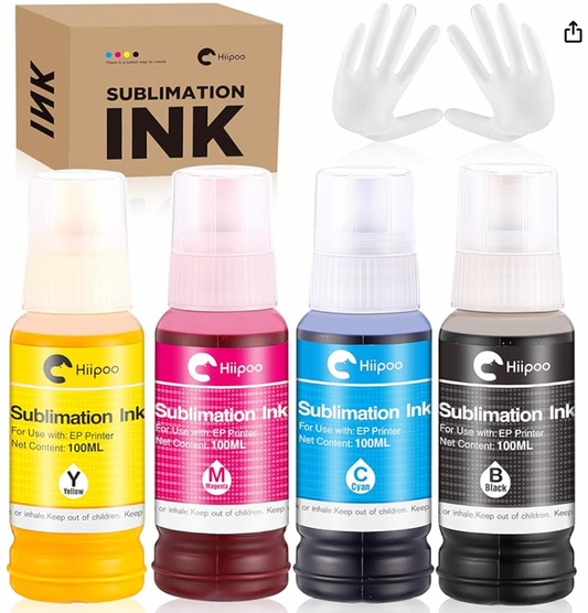 Hiipoo Sublimation Ink 522 Refilled Bottles Work with ET-2720 ET-2760 ET-2800 ET-15000 ET-2803 ET-2850 ET-3760 ET-4800 ET-4760 Inkjet Printer Heat Press Transfer on Mugs T-Shirts Pillows Phone Case